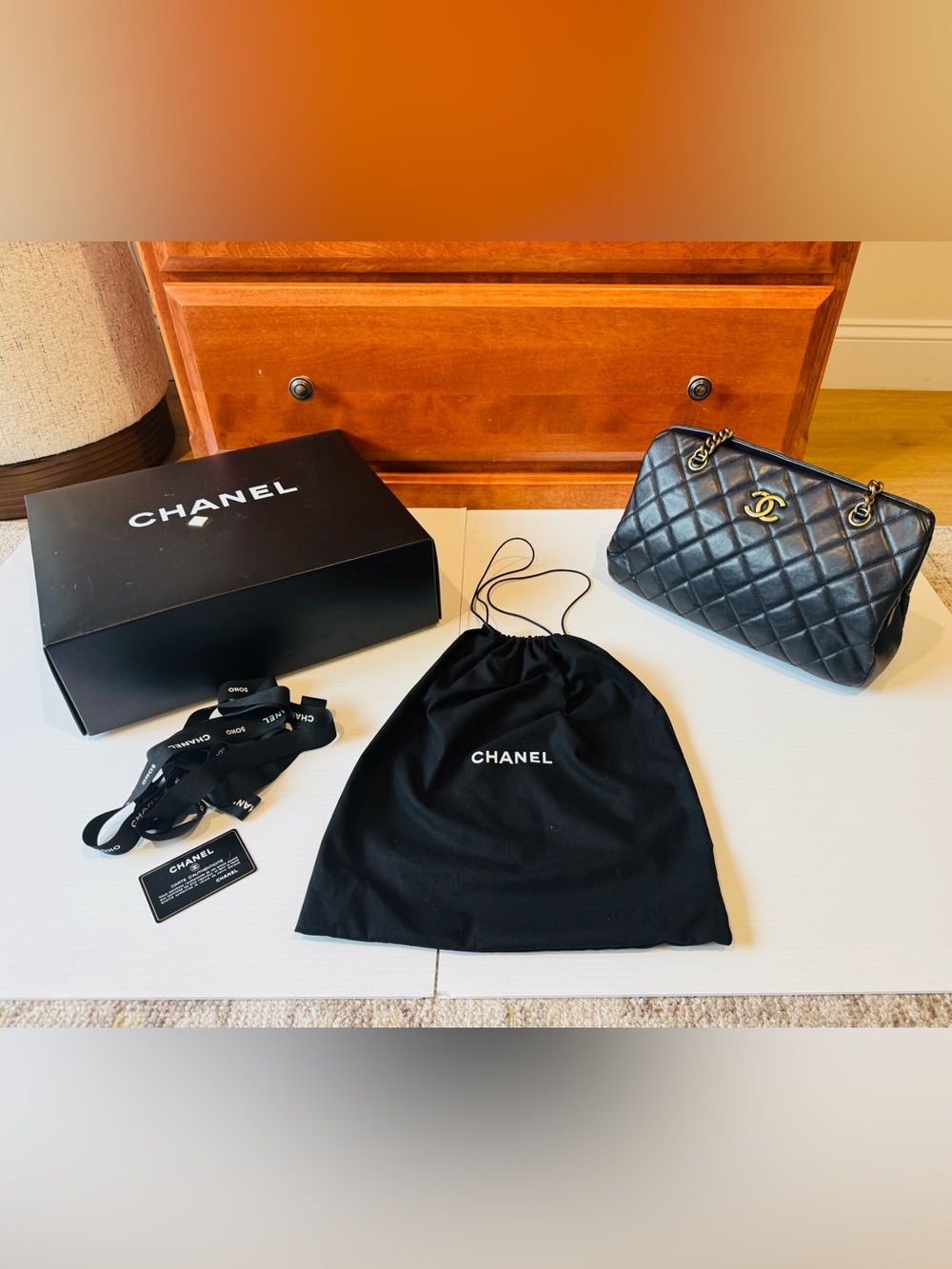 CHANEL Quilted Leather CC Crown Tote Bag In Black